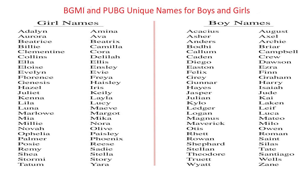 100+ BGMI/PUBG Unique Names for Boy and Girls